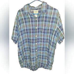 L.L. Bean Men's Casual Blue and Green Plaid Shirt